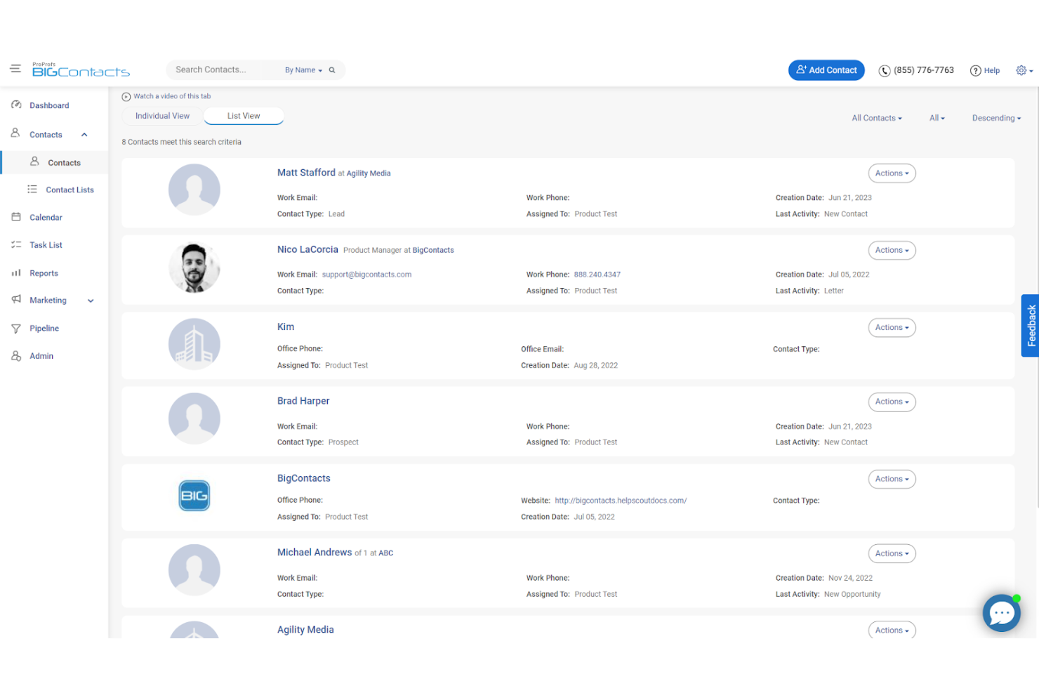 BIGContacts screenshot - 10 Migliori Strumenti di Monitoraggio delle Vendite per Piccole Imprese nel 2026