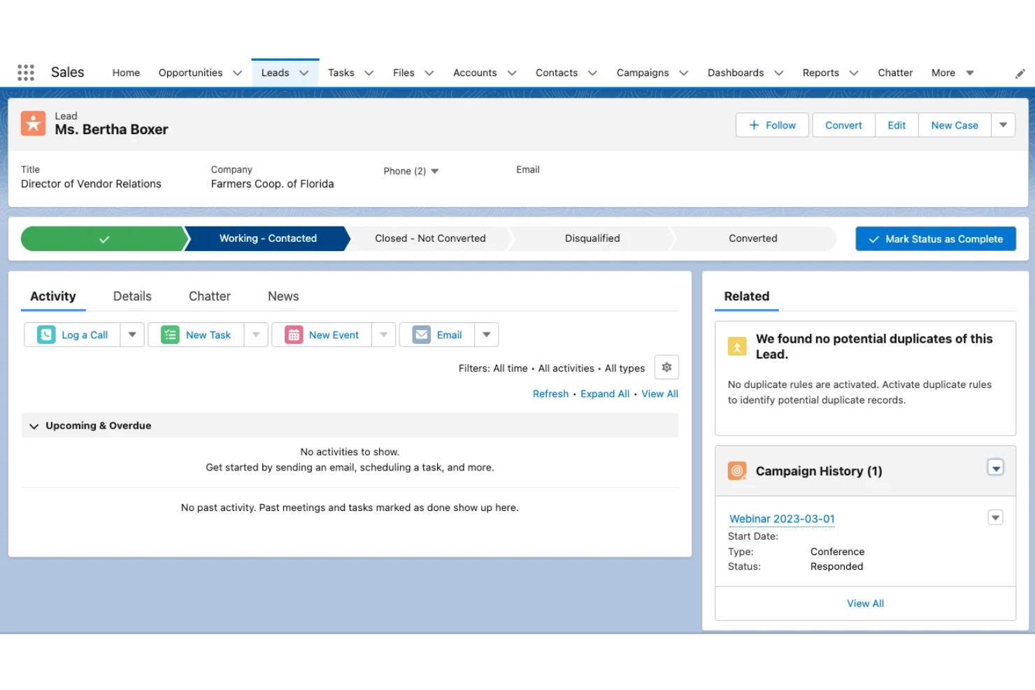 Salesforce screenshot - 10 mejores herramientas de seguimiento de ventas para pequeñas empresas en 2026