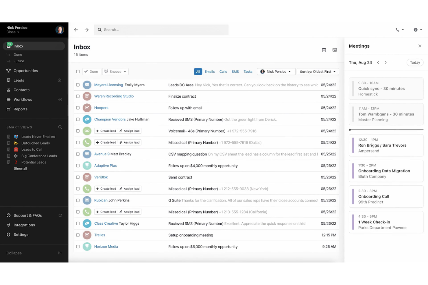Close CRM screenshot - 10 Migliori Strumenti di Monitoraggio delle Vendite per Piccole Imprese nel 2026