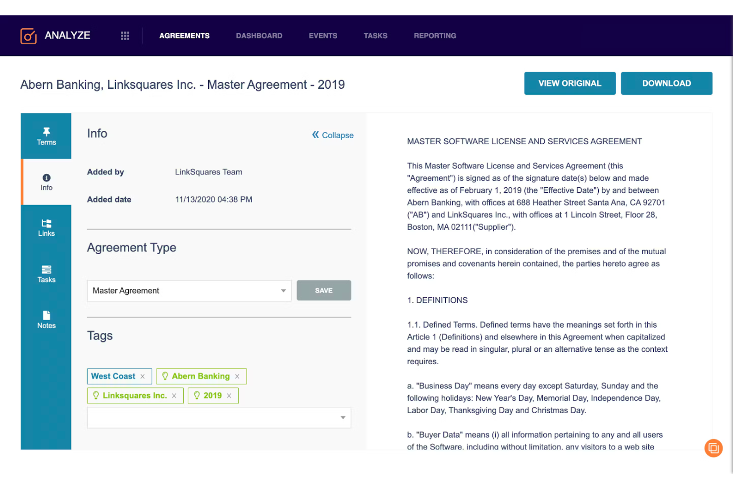 LinkSquares screenshot - I 10 migliori software per la gestione del ciclo di vita dei contratti nel 2026