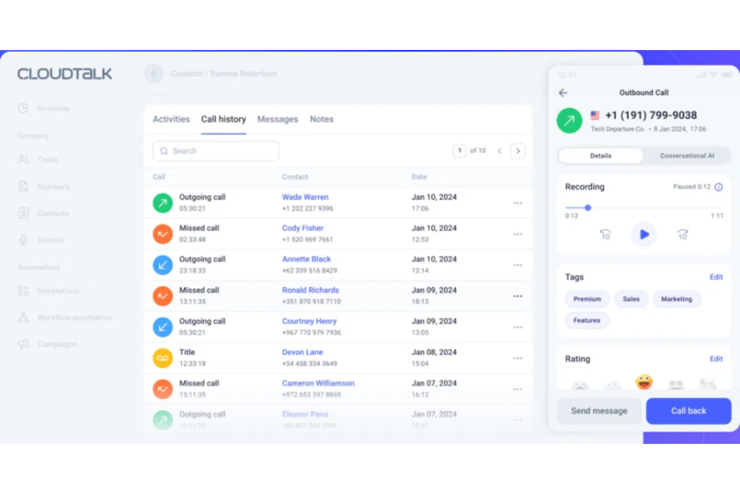 CloudTalk screenshot - Las 10 mejores alternativas a Dialpad analizadas en 2026