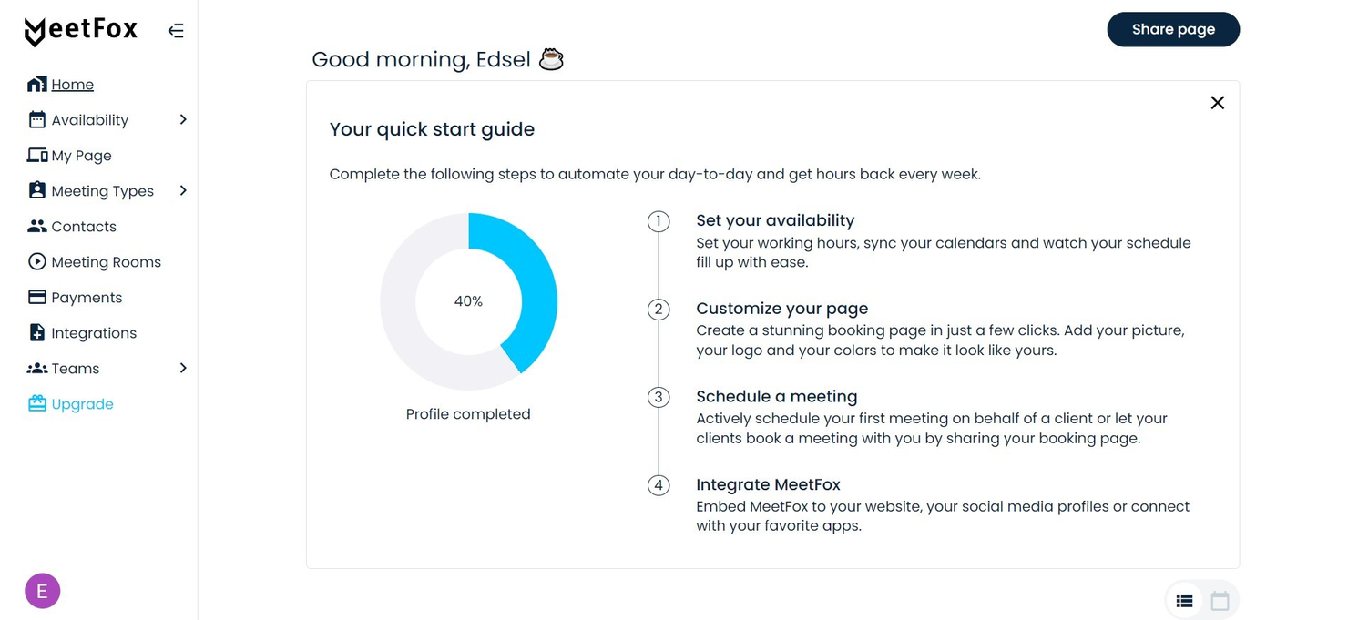 MeetFox screenshot - 10 Mejores Alternativas a Calendly Analizadas en 2026