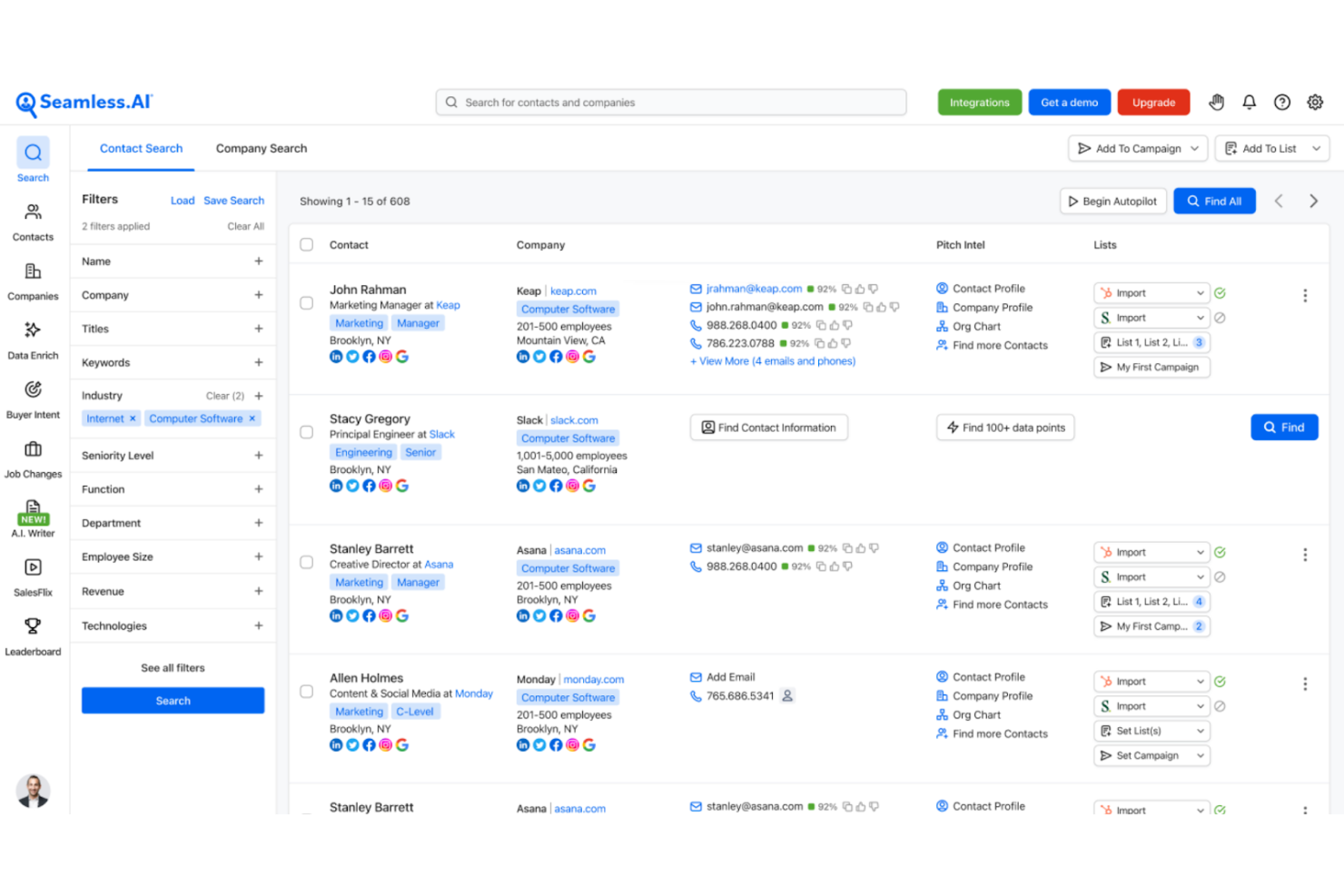 Seamless.AI screenshot - 10 Mejores Software de Generación de Leads B2B Revisados en 2026