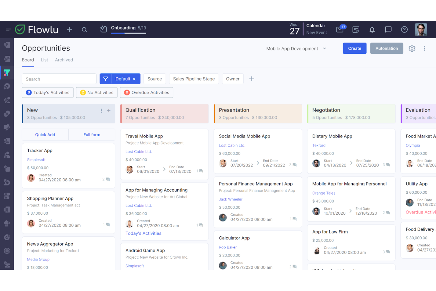 Flowlu screenshot - Le 10 migliori alternative a Zoho CRM recensite nel 2026