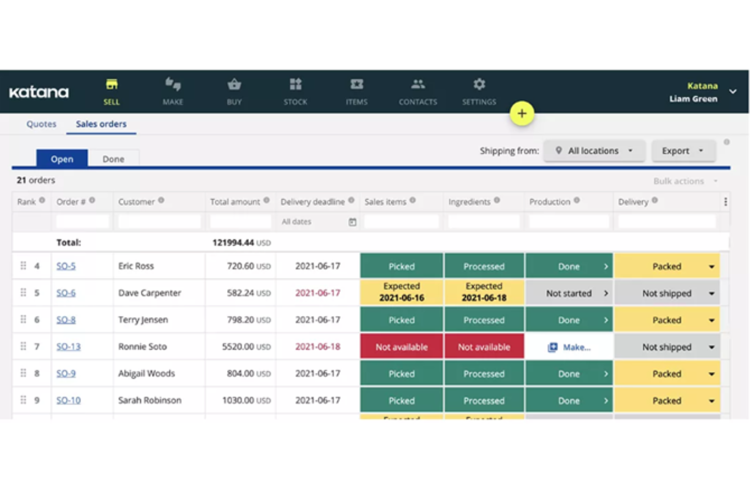 Katana Manufacturing ERP screenshot - 10 Mejores Alternativas a MRPeasy en 2026