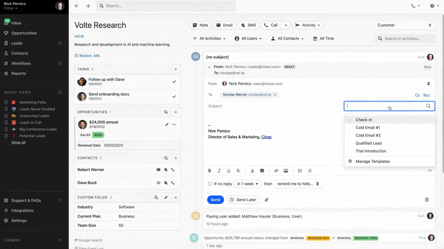 Close screenshot - I 23 migliori software CRM per il settore dei servizi nel 2026