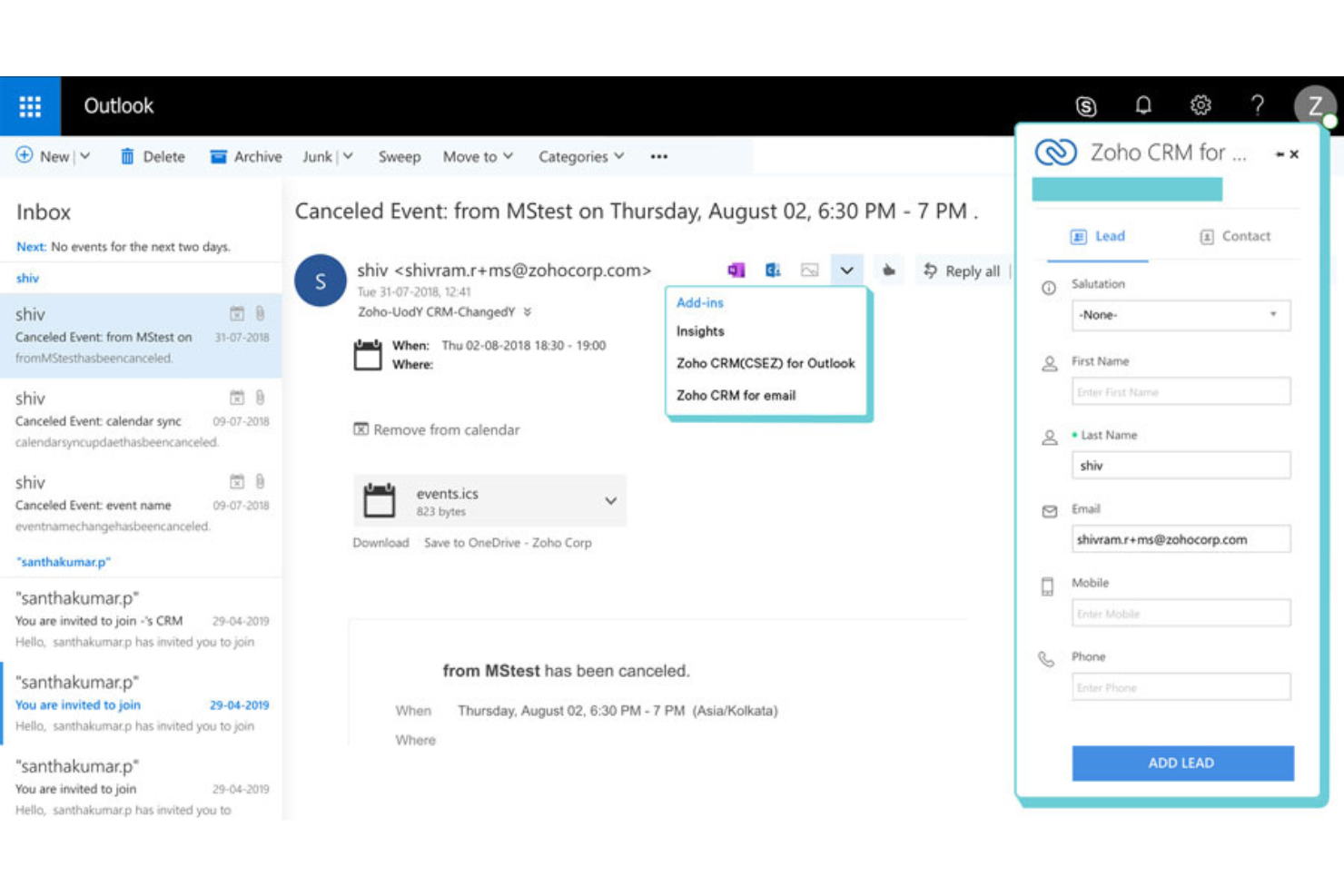 Zoho CRM screenshot - Le 10 migliori soluzioni CRM per integrazione con Outlook nel 2026