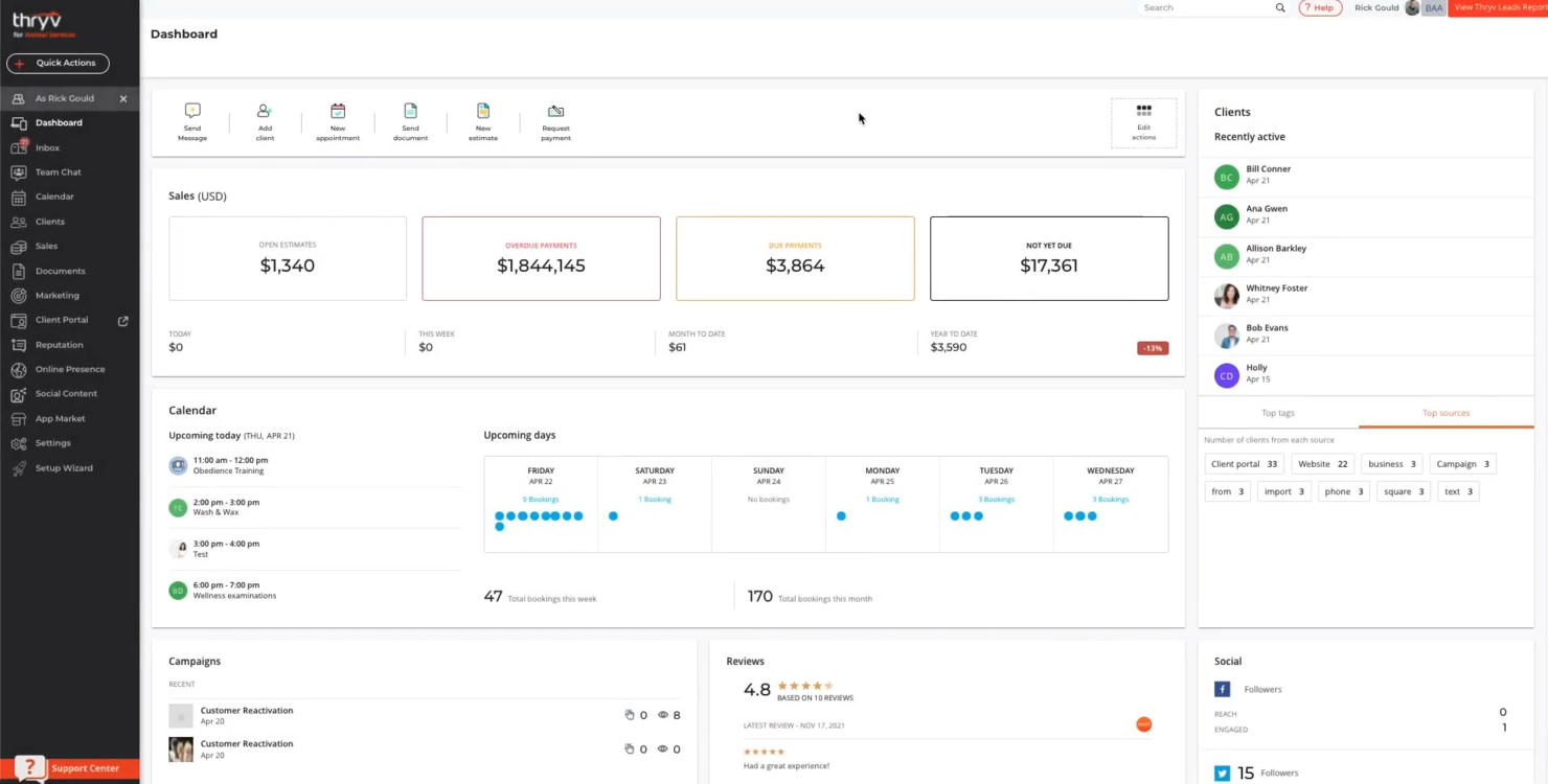 Thryv screenshot - I 23 migliori software CRM per il settore dei servizi nel 2026