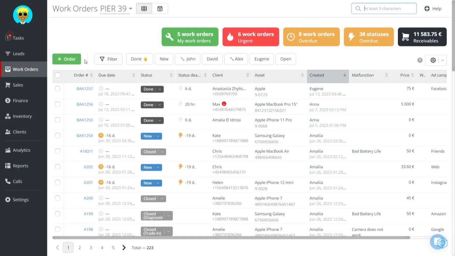 Orderry screenshot - I 23 migliori software CRM per il settore dei servizi nel 2026