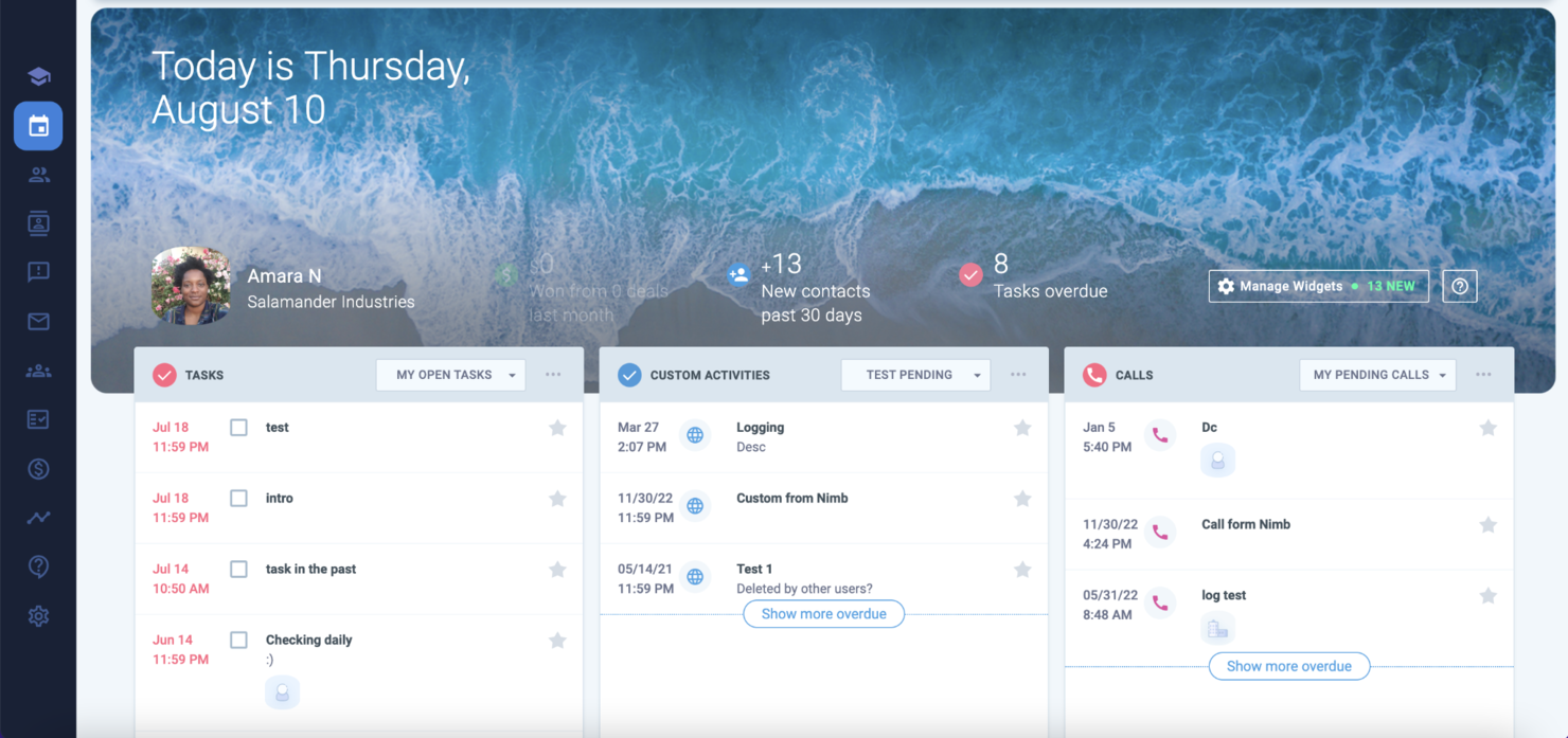 Nimble screenshot - I 23 migliori software CRM per il settore dei servizi nel 2026