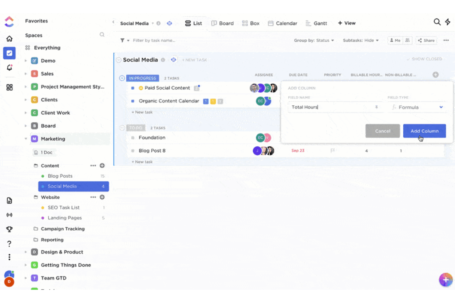 ClickUp screenshot - Le 10 migliori soluzioni CRM per startup recensite nel 2026