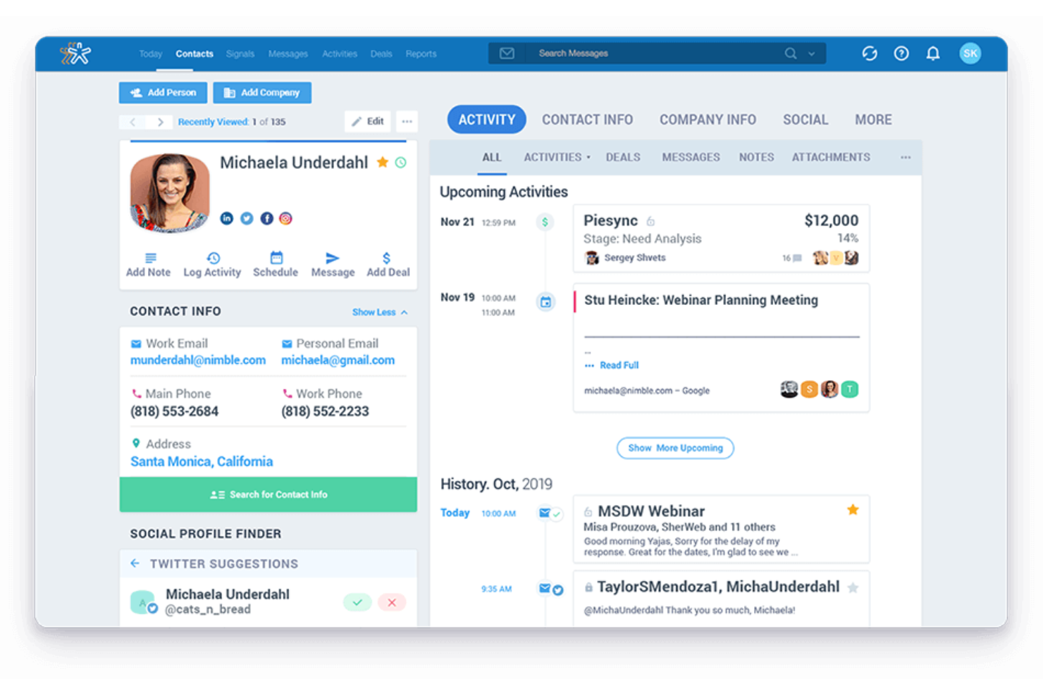 Nimble CRM screenshot - 10 Mejores Alternativas a Freshsales Analizadas en 2026