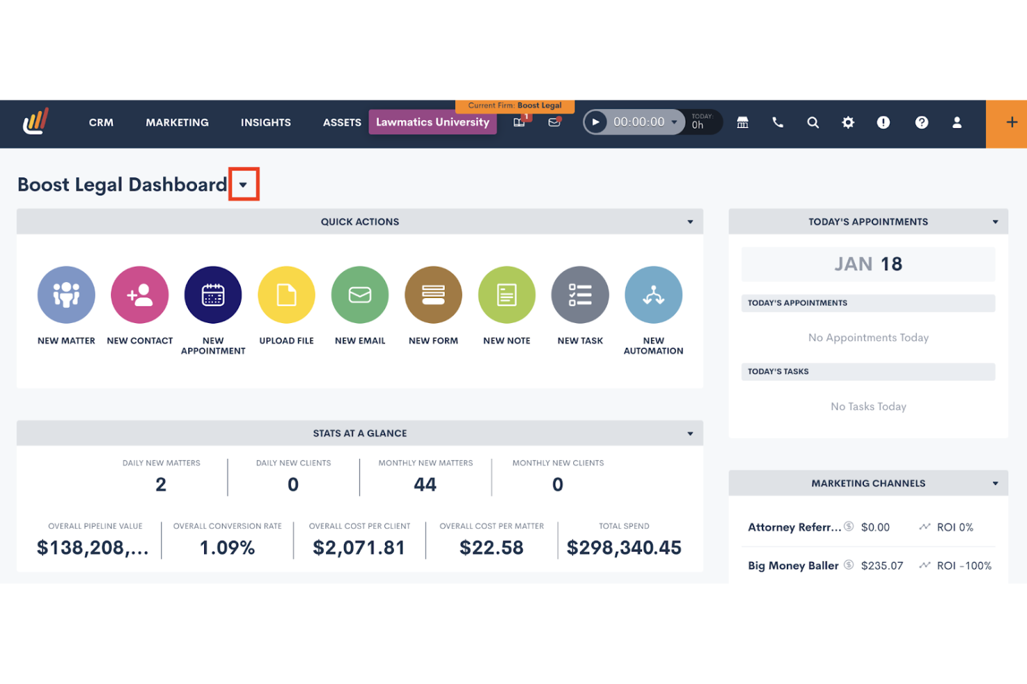 Lawmatics screenshot - 10 mejores software CRM para bufetes de abogados revisados en 2026