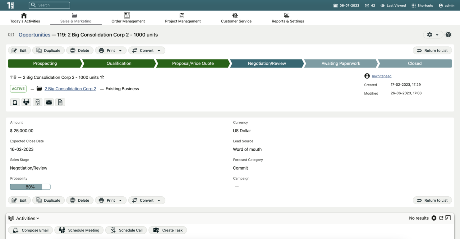 1CRM Software screenshot - 10 Mejores Programas CRM de Contabilidad Analizados en 2026