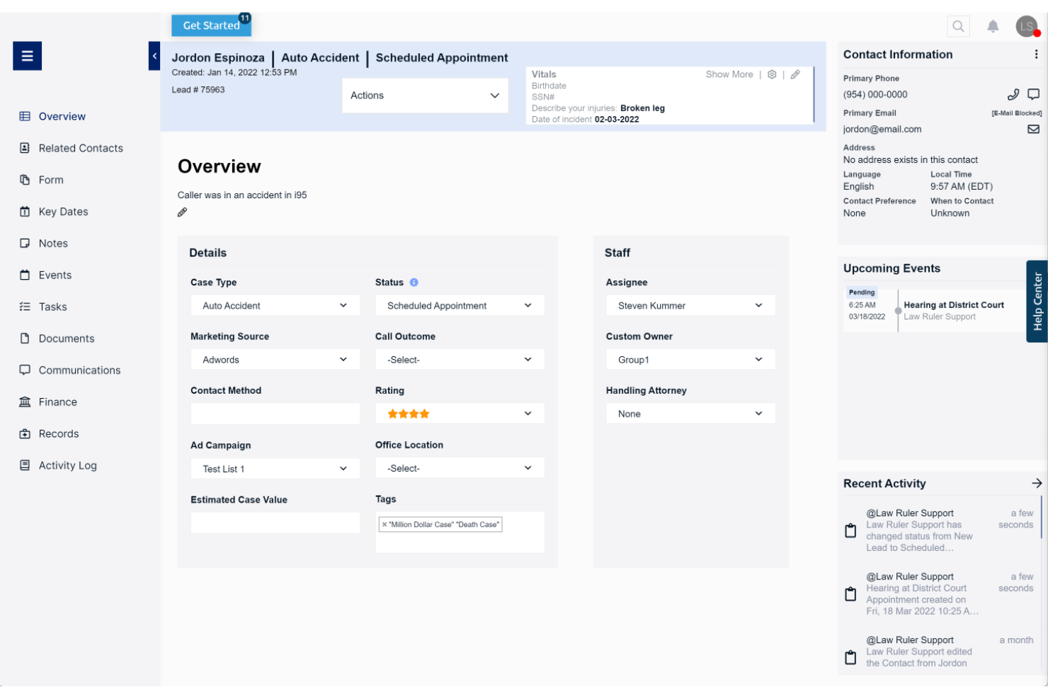 Law Ruler screenshot - I 10 migliori software CRM per studi legali recensiti nel 2026