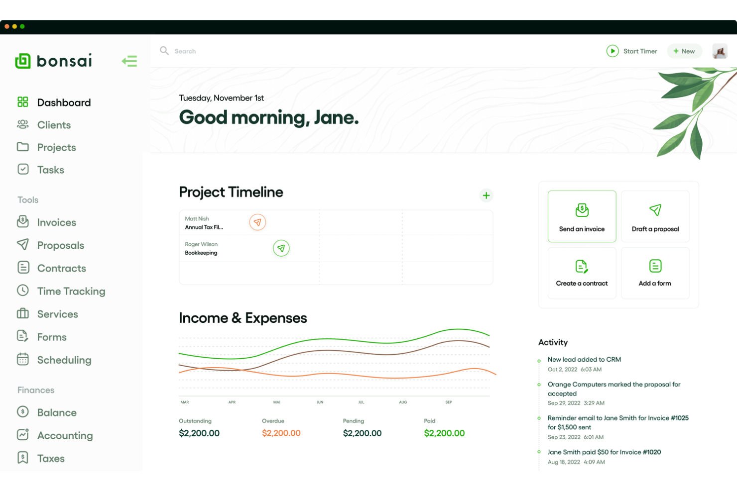 Bonsai screenshot - Le 10 migliori soluzioni CRM per consulenti recensite nel 2026
