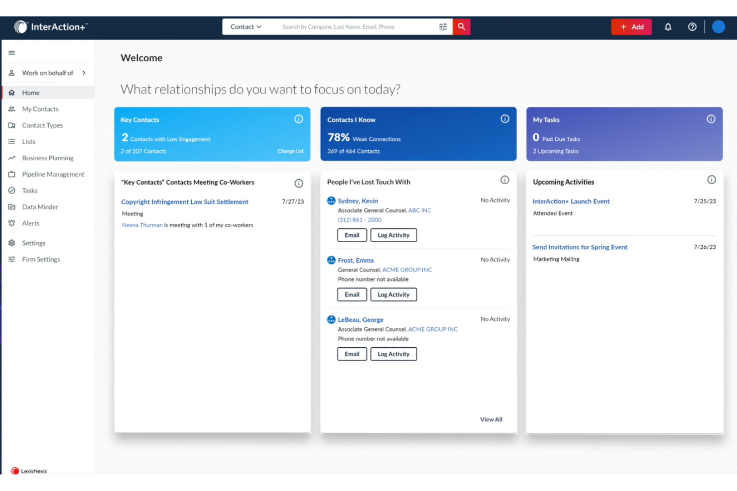 InterAction+ screenshot - 10 mejores software CRM para bufetes de abogados revisados en 2026