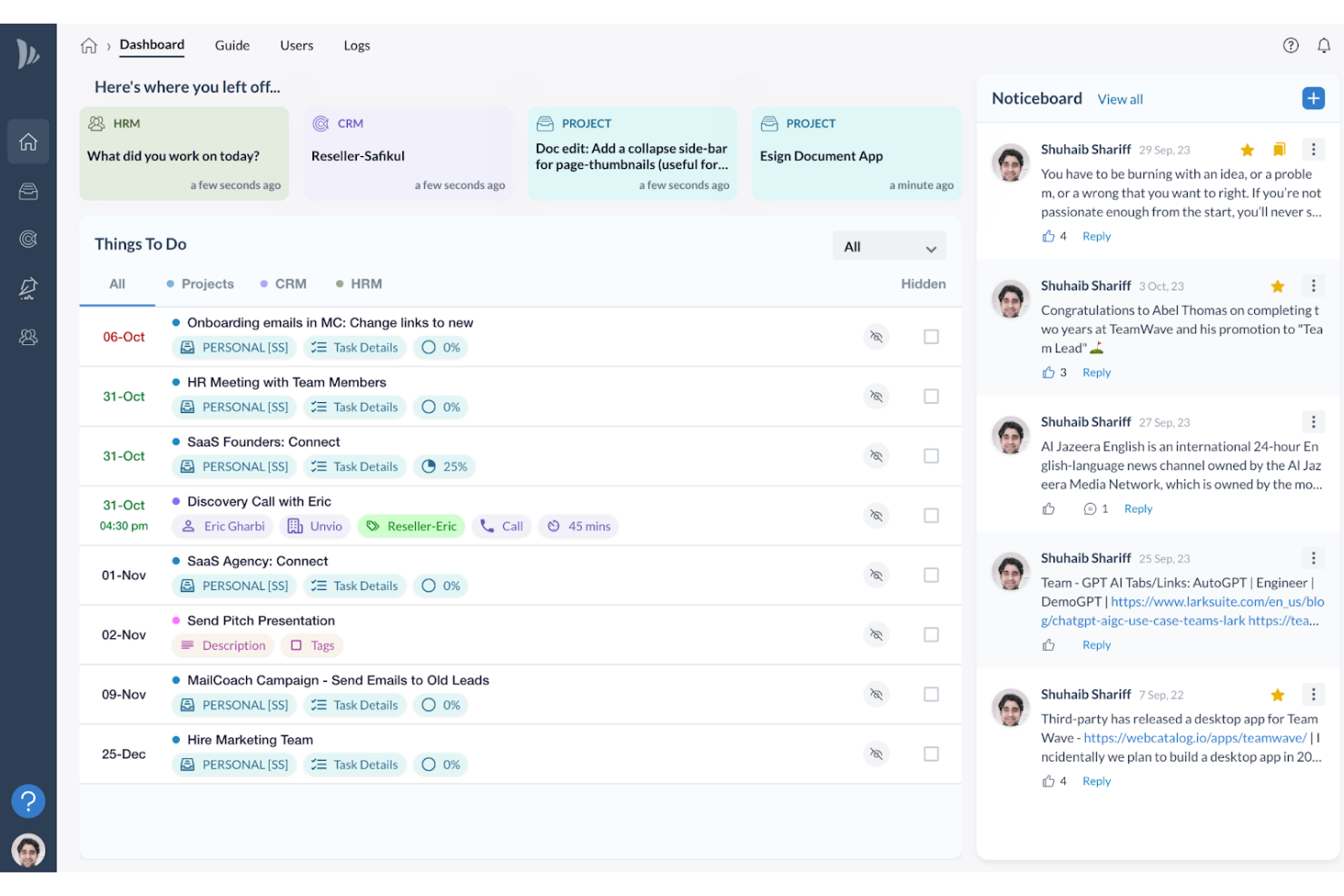 TeamWave screenshot - Los 10 mejores programas de CRM que se integran con Xero en 2026