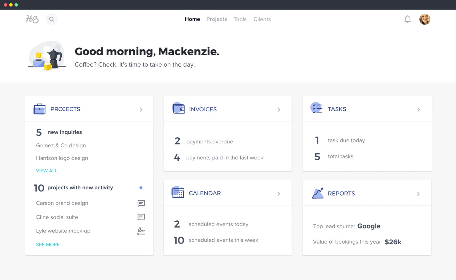 HoneyBook screenshot - Le 10 migliori alternative a Highrise recensite nel 2026