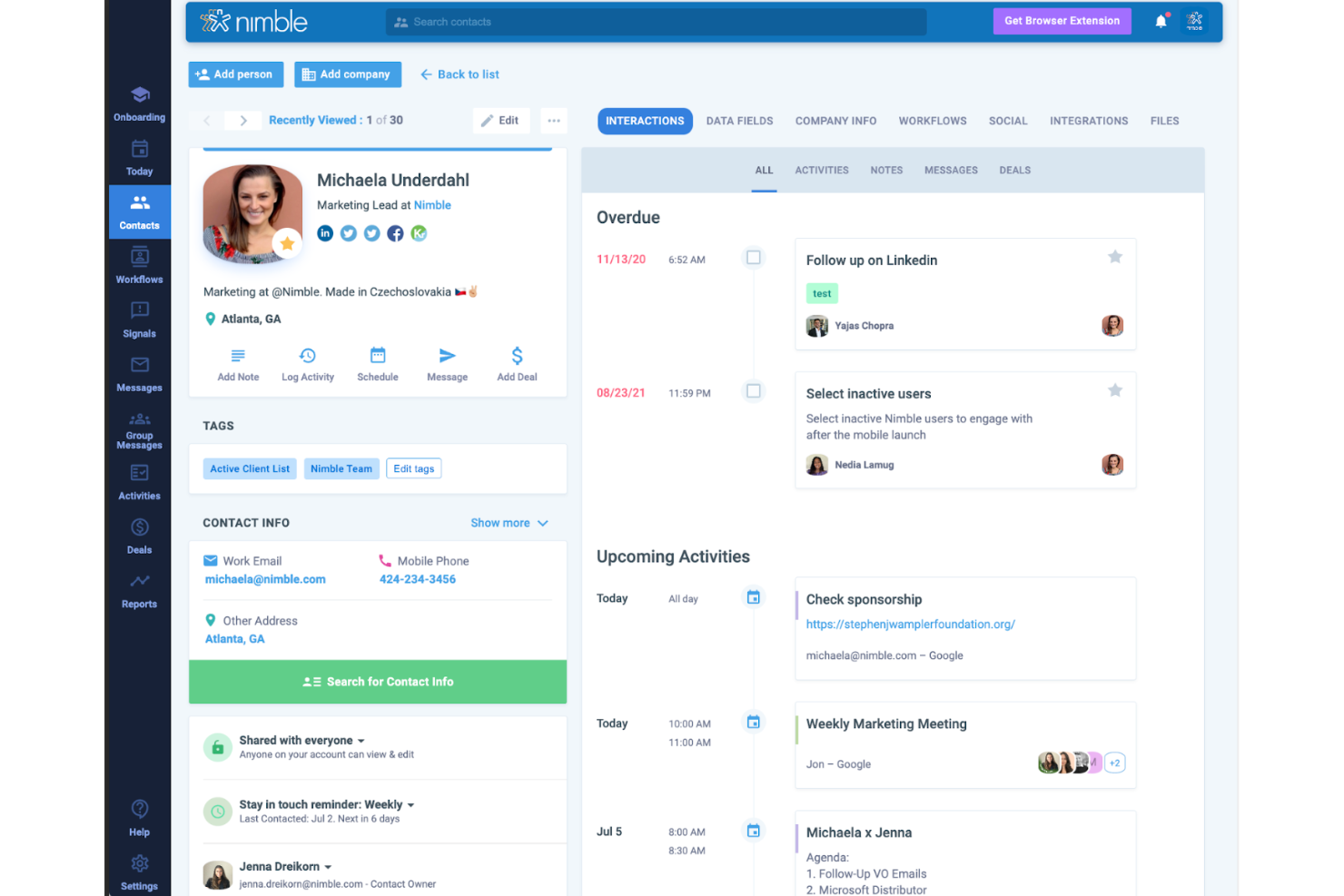 Nimble screenshot - 10 Migliori Software di Email Marketing con CRM Recensiti nel 2026