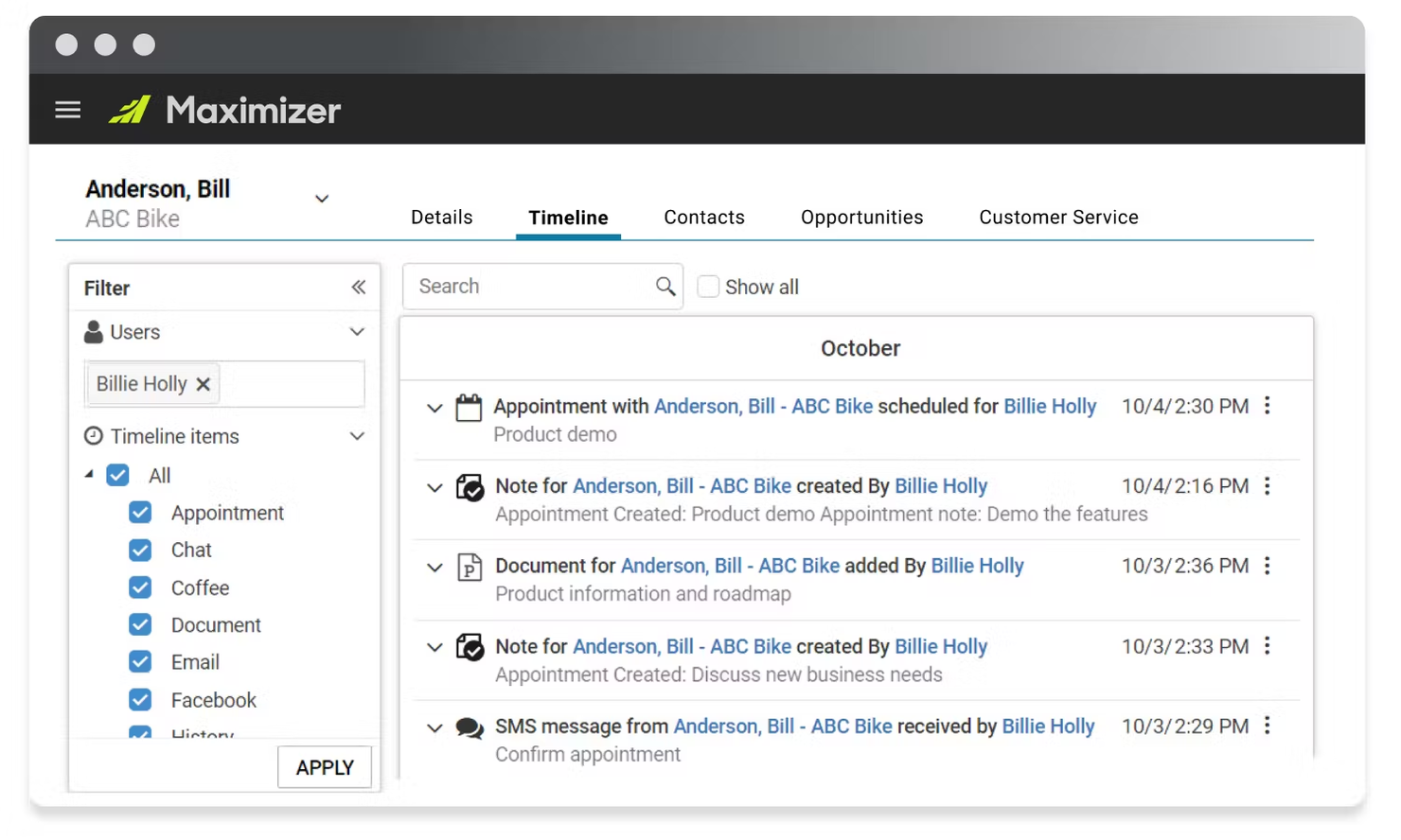 Maximizer screenshot - Le 10 migliori CRM per Mac recensite nel 2026