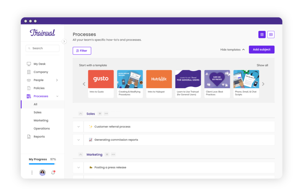 Trainual screenshot - Le 10 Migliori Soluzioni Software per l’Onboarding delle Vendite Recensite per il 2026
