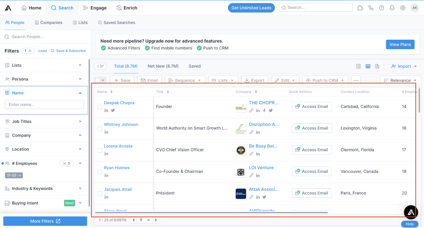 Apollo screenshot - 10 Mejores Software de Inteligencia de Ventas en 2026