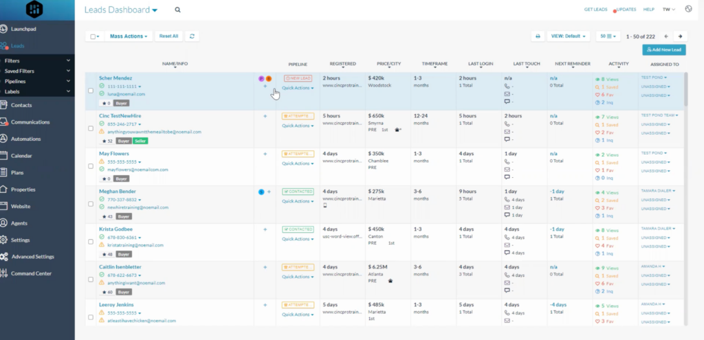 CINC screenshot - Las 10 Mejores Plataformas CRM Inmobiliarias Evaluadas Para 2026