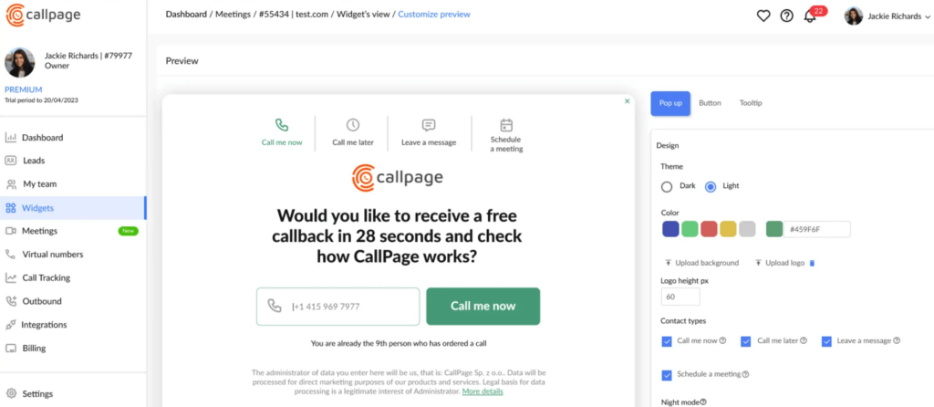 CallPage screenshot - 10 Migliori Software di Gestione Lead Recensiti per il 2026