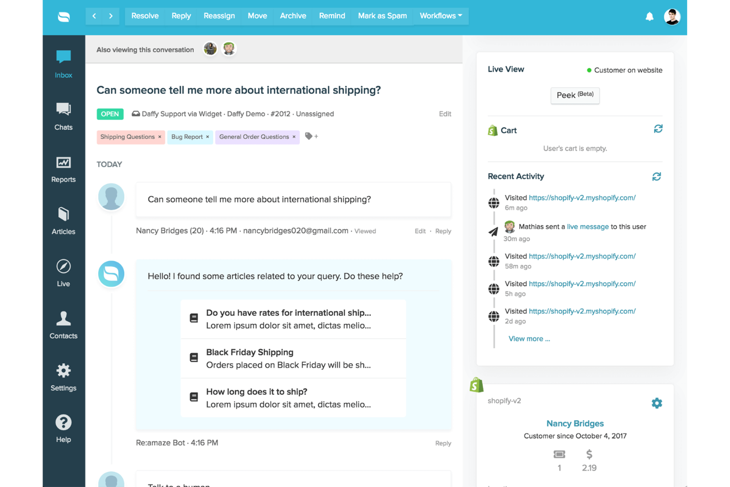 Re:amaze screenshot - 10 Mejores Alternativas a Intercom en 2026