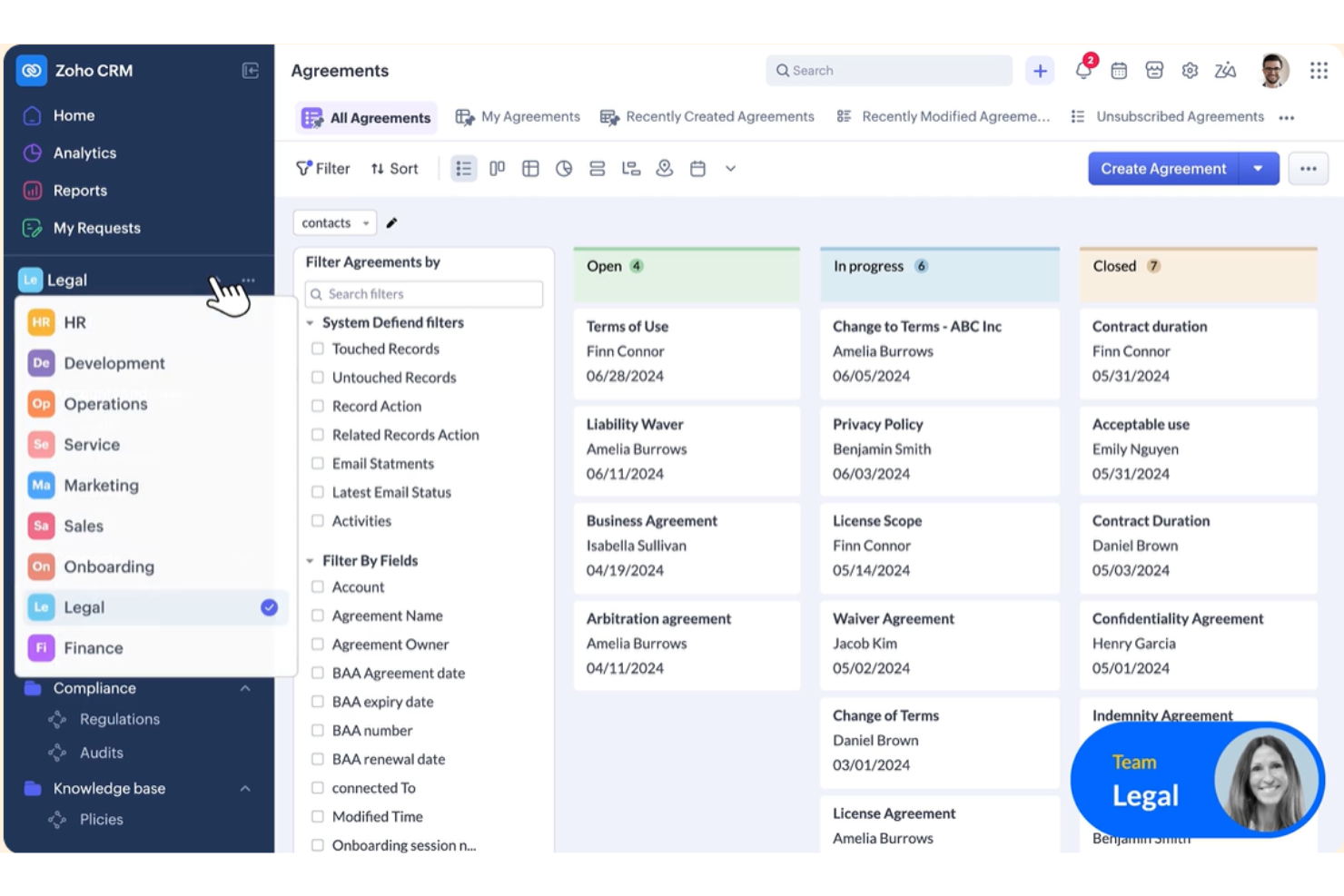 Zoho CRM screenshot - 10 migliori alternative a Smartsheet nel 2026