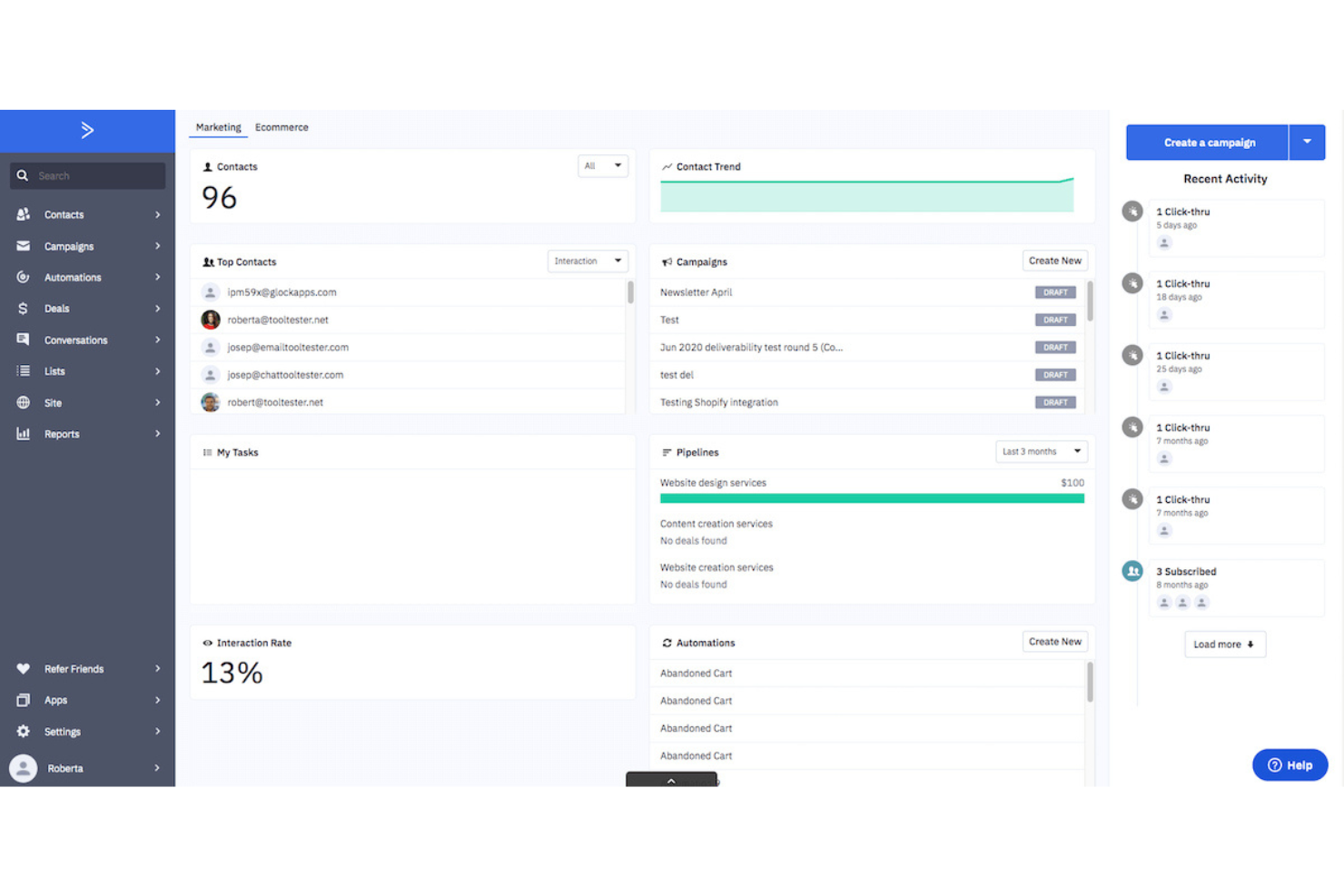 ActiveCampaign screenshot - 10 migliori alternative a Zendesk Sell nel 2026