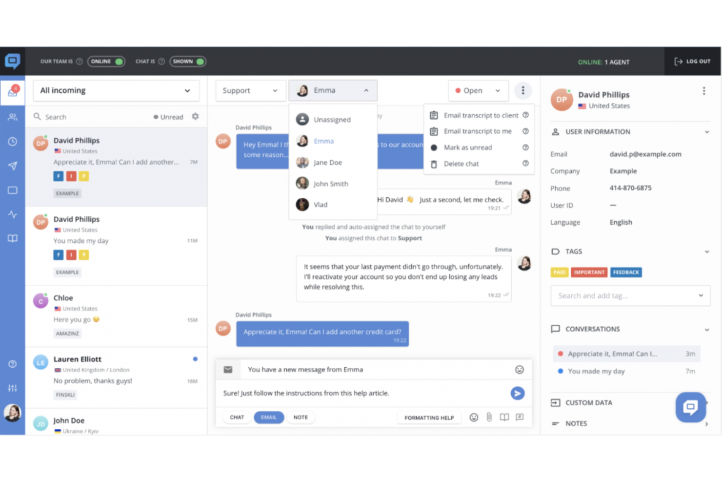 HelpCrunch screenshot - Le 10 migliori alternative a Intercom nel 2026