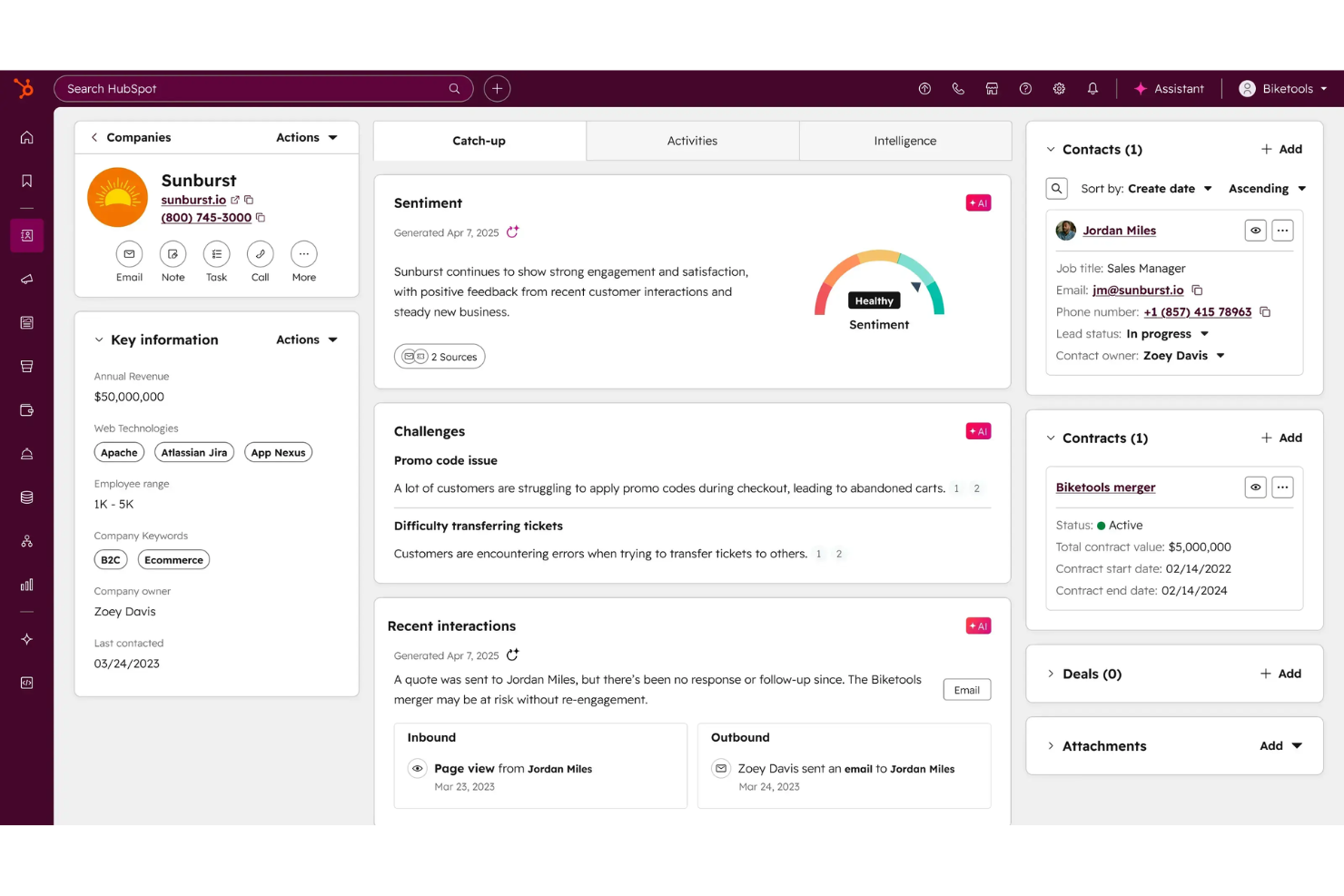 HubSpot CRM screenshot - 10 mejores alternativas a Smartsheet en 2026