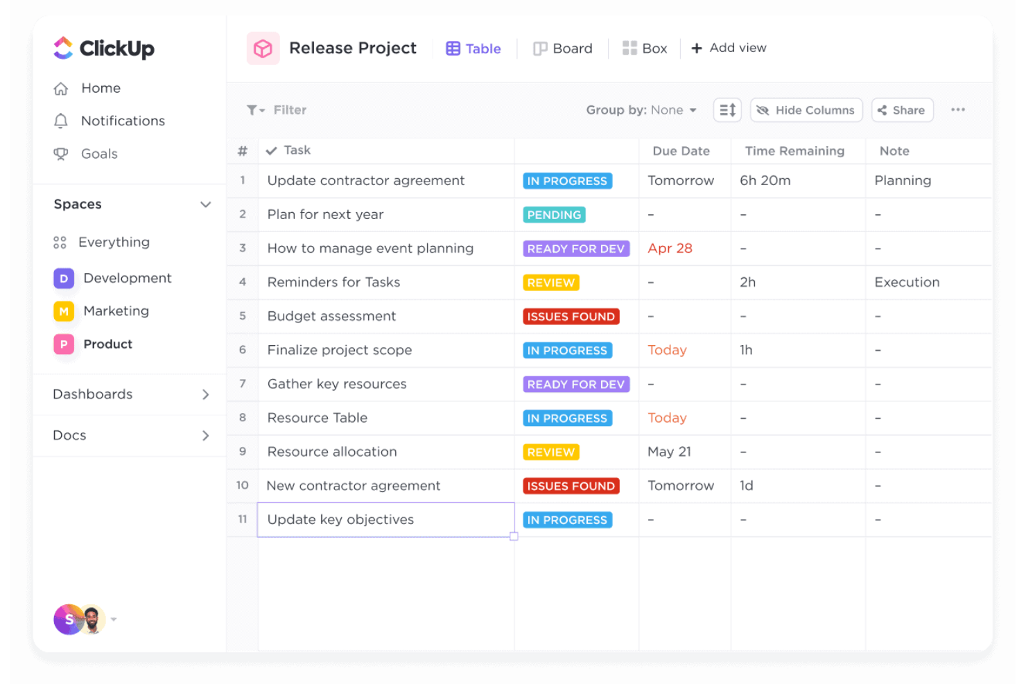 ClickUp screenshot - 10 mejores alternativas a Smartsheet en 2026