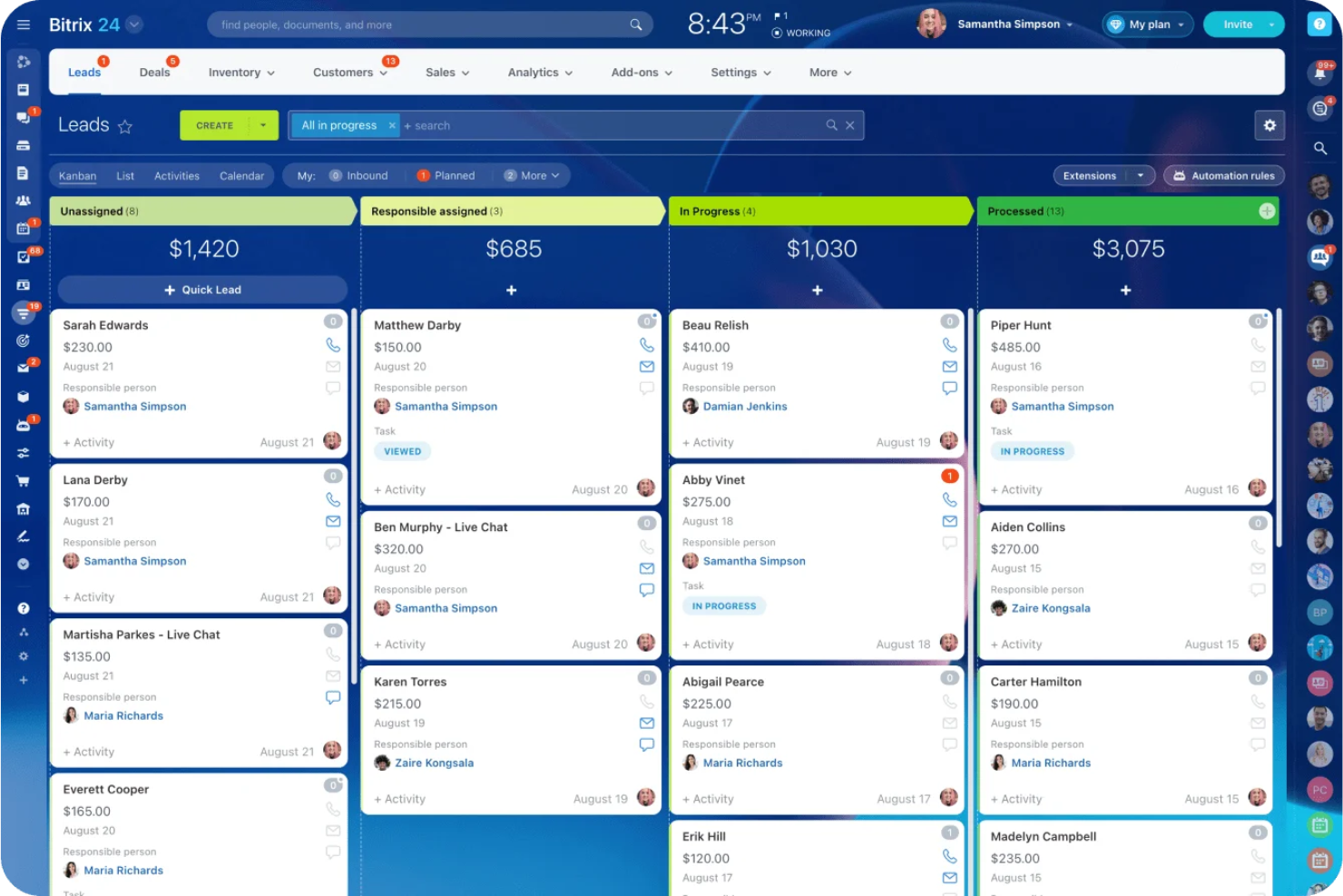 Bitrix24 screenshot - 10 Mejores Programas Gratis para Gestión de Ventas Analizados en 2026
