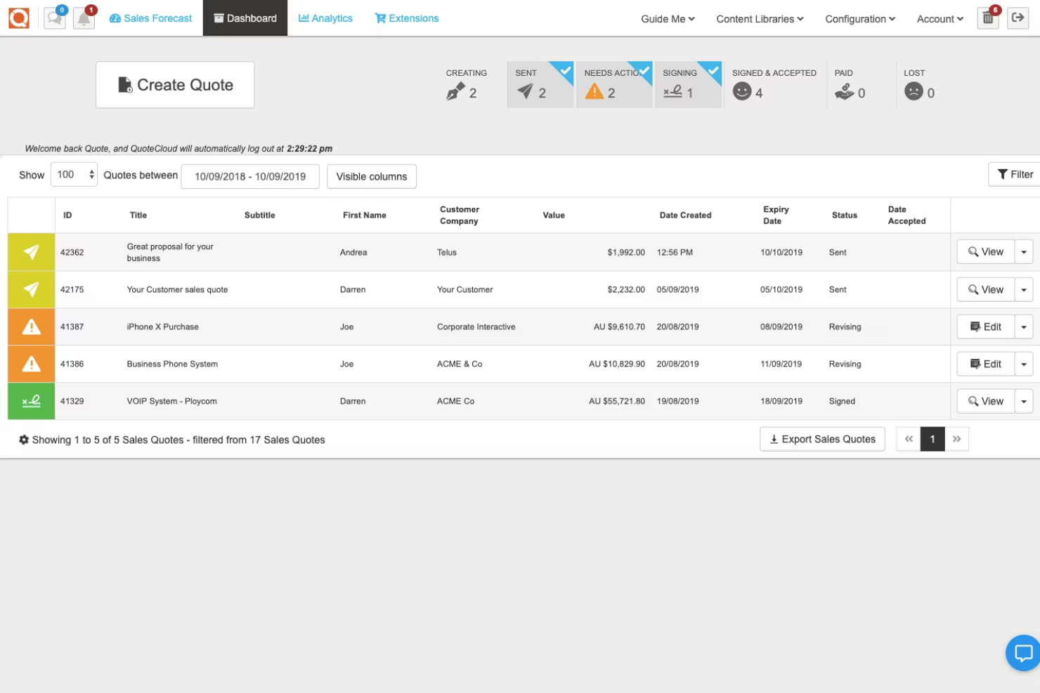 QuoteCloud screenshot - Le 10 migliori soluzioni CPQ gratuite recensite nel 2026