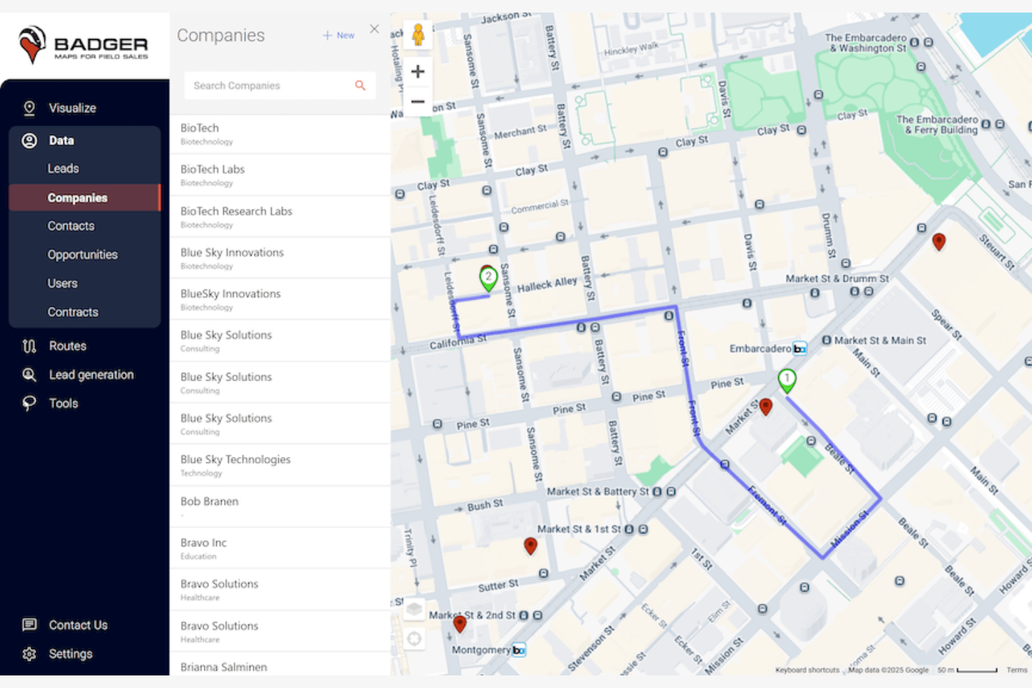 Badger Maps screenshot - 10 Migliori Software per la Pianificazione dei Percorsi Recensiti nel 2026