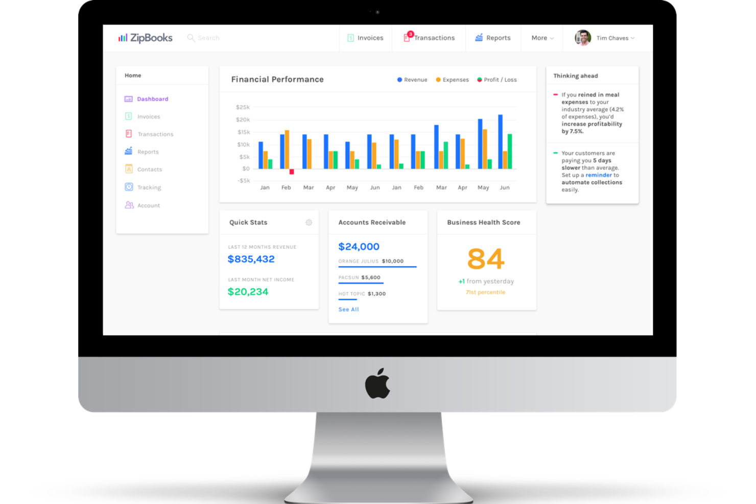 ZipBooks screenshot - 20 Migliori Alternative a QuickBooks Online nel 2026