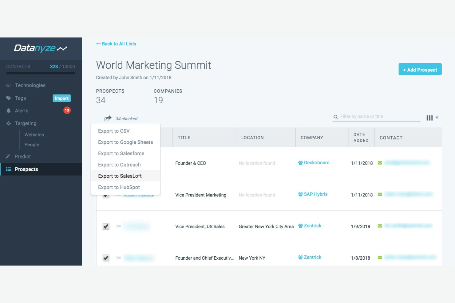 Datanyze screenshot - 10 migliori strumenti gratuiti per l’enrichment dei dati recensiti nel 2026