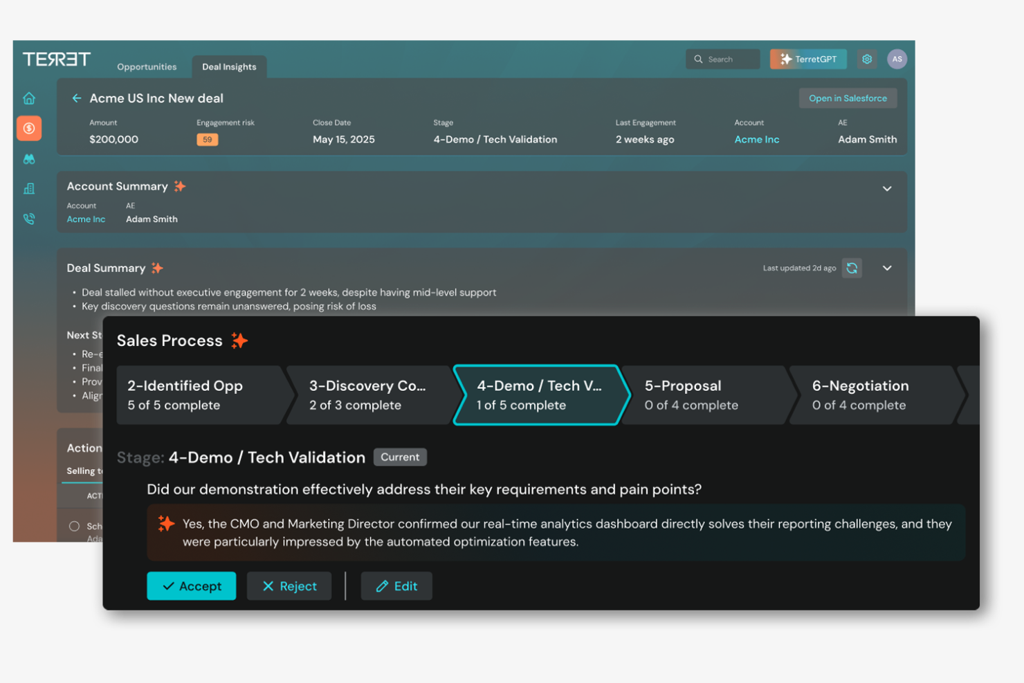 Terret screenshot - 10 Migliori Software di Previsione delle Vendite con Intelligenza Artificiale Recensiti nel 2026