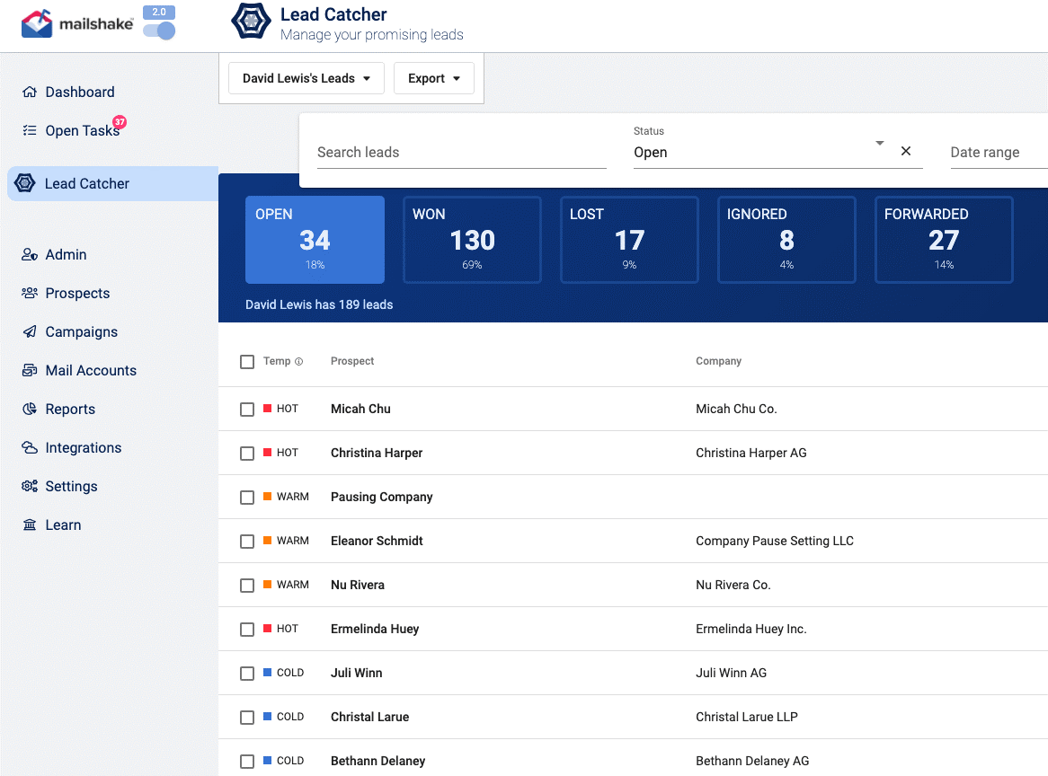 Mailshake screenshot - Le 10 migliori alternative a Seamless AI recensite nel 2026
