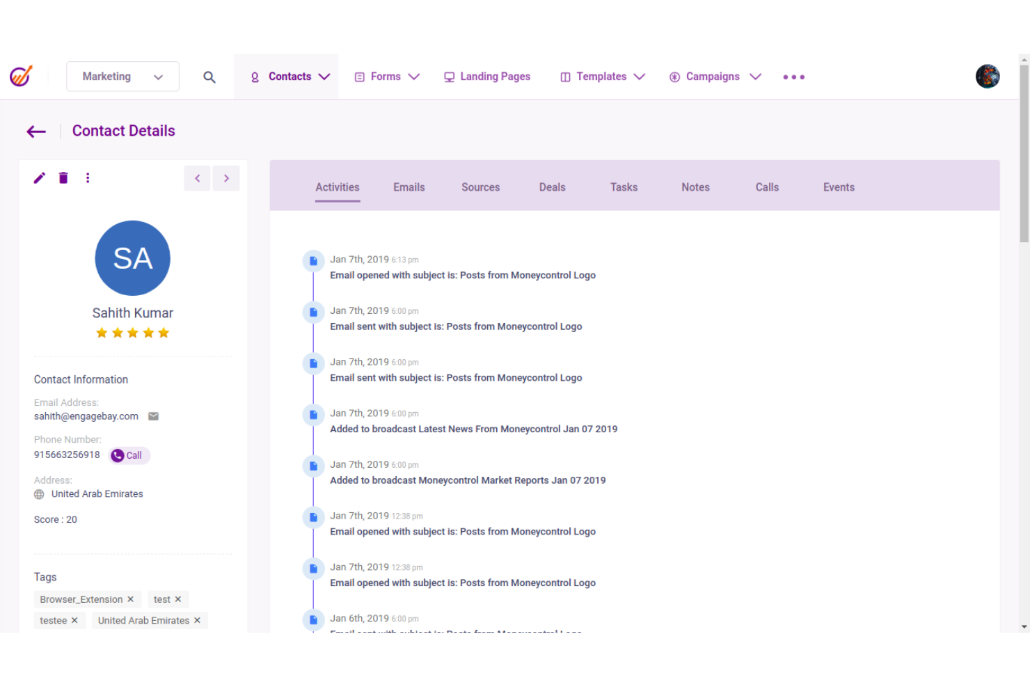 EngageBay CRM screenshot - 10 mejores herramientas de seguimiento de ventas para pequeñas empresas en 2026