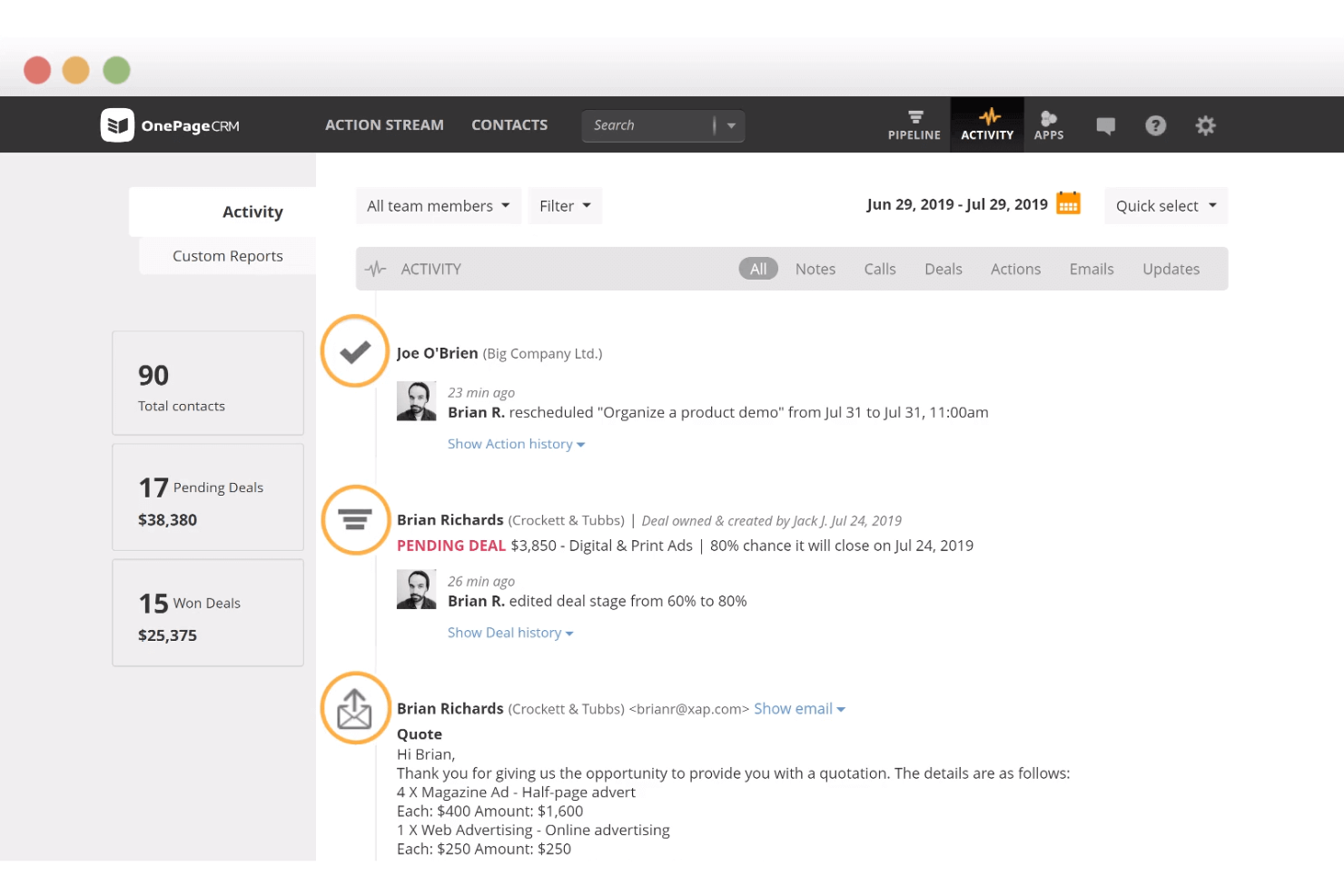 OnePageCRM screenshot - 10 Migliori Software CRM B2B Recensiti Nel 2026