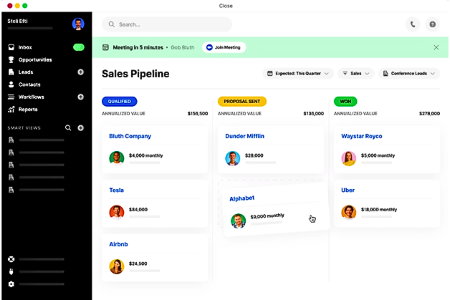 Close CRM screenshot - 10 Mejores Herramientas CRM con IA Analizadas para 2026
