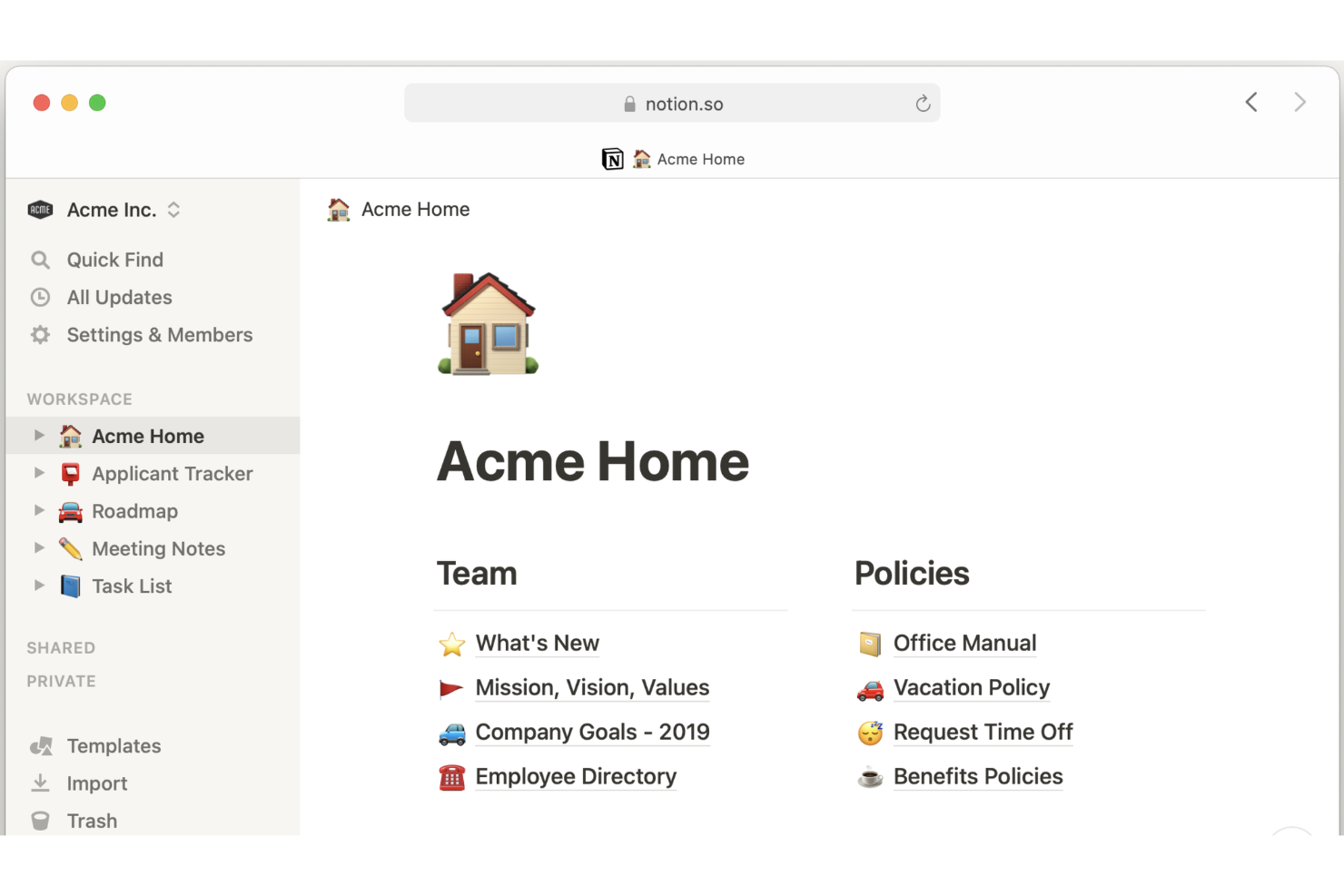 Notion screenshot - 10 migliori alternative a Smartsheet nel 2026