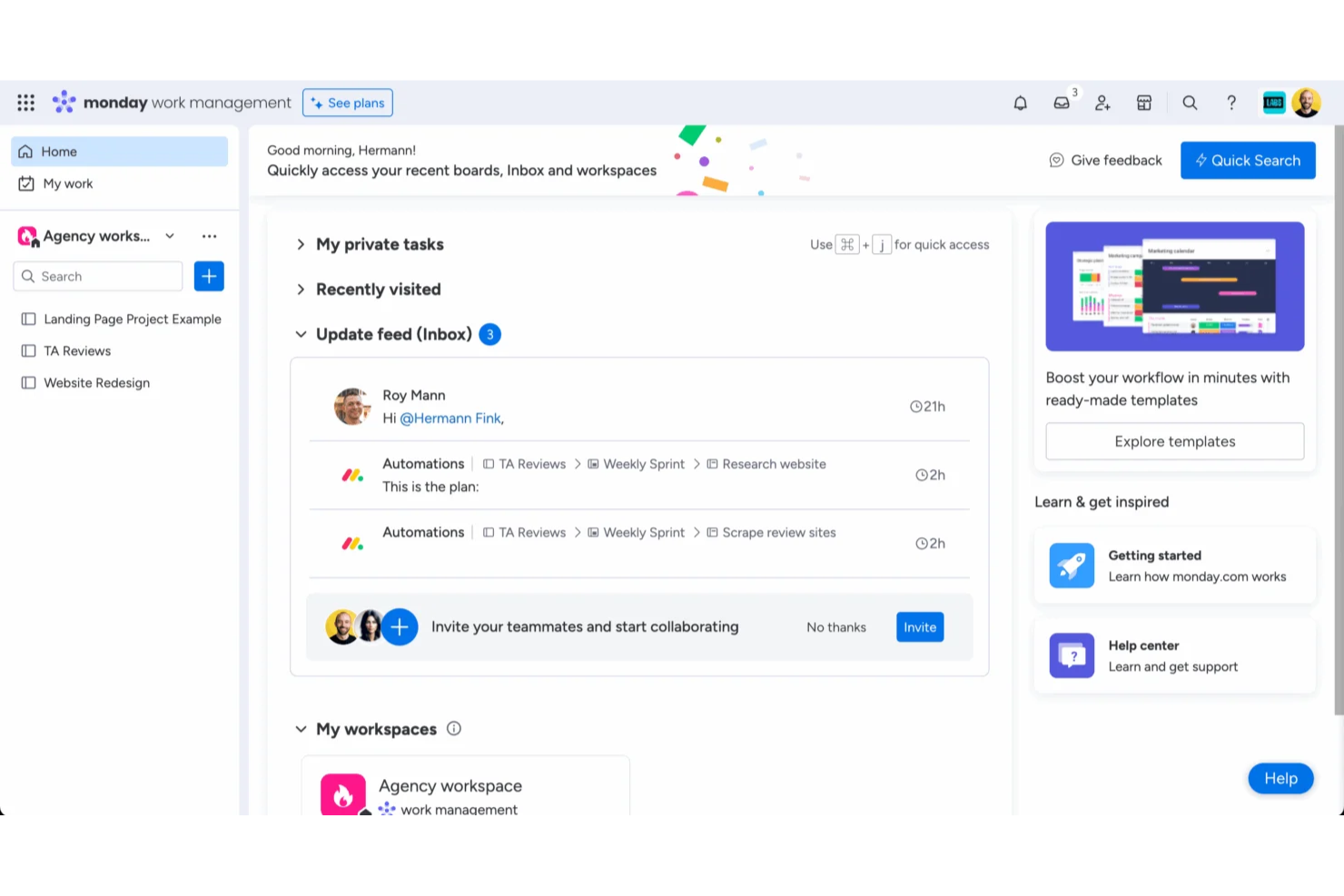 monday AI Workspace screenshot - 10 migliori alternative a Smartsheet nel 2026