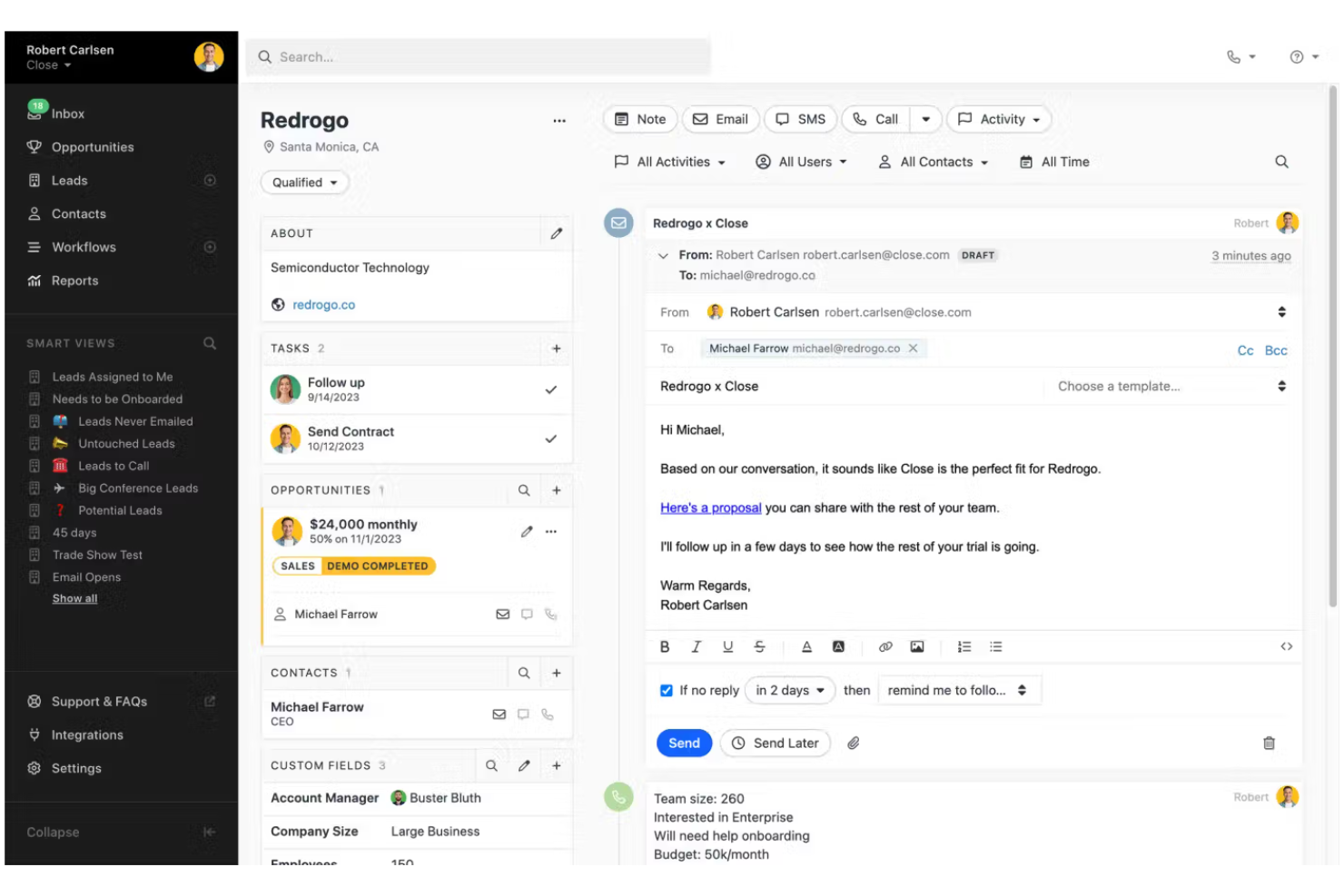 Close screenshot - 10 migliori alternative a Zendesk Sell nel 2026