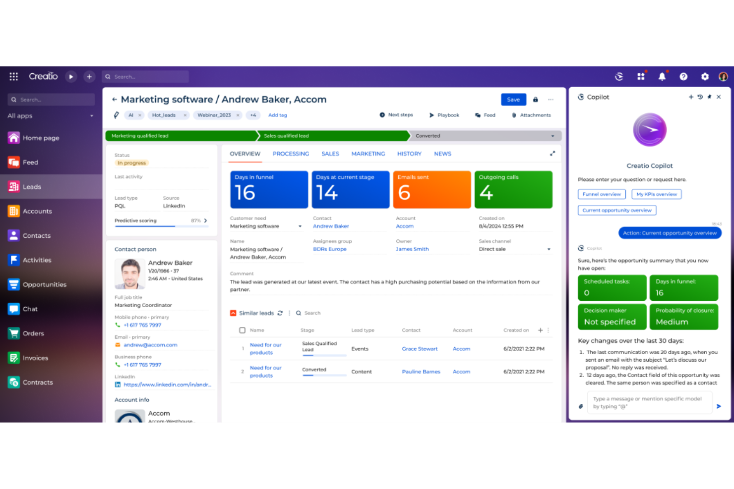 Creatio CRM screenshot - Los 10 Mejores Software de Ventas Empresariales Analizados en 2026