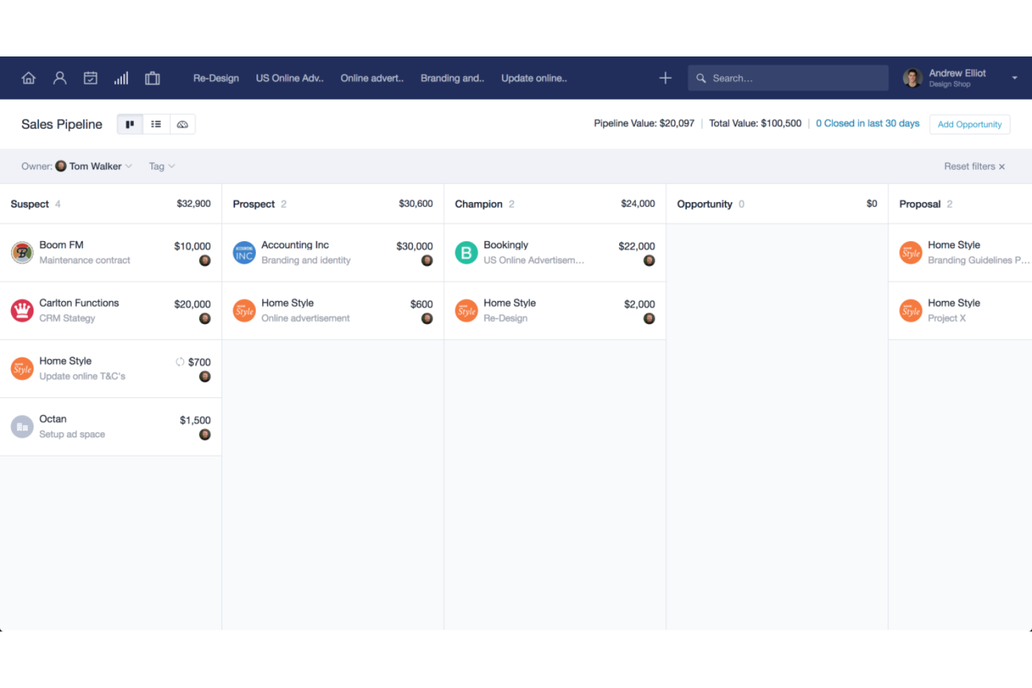 Capsule CRM screenshot - 10 Mejores Alternativas a Zoho CRM Analizadas en 2026